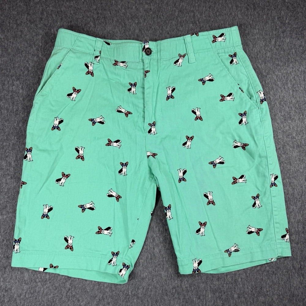 Plugg Men's Flex Waist Teal Chinos Shorts Size 32  Boston Terrier Dog Summer